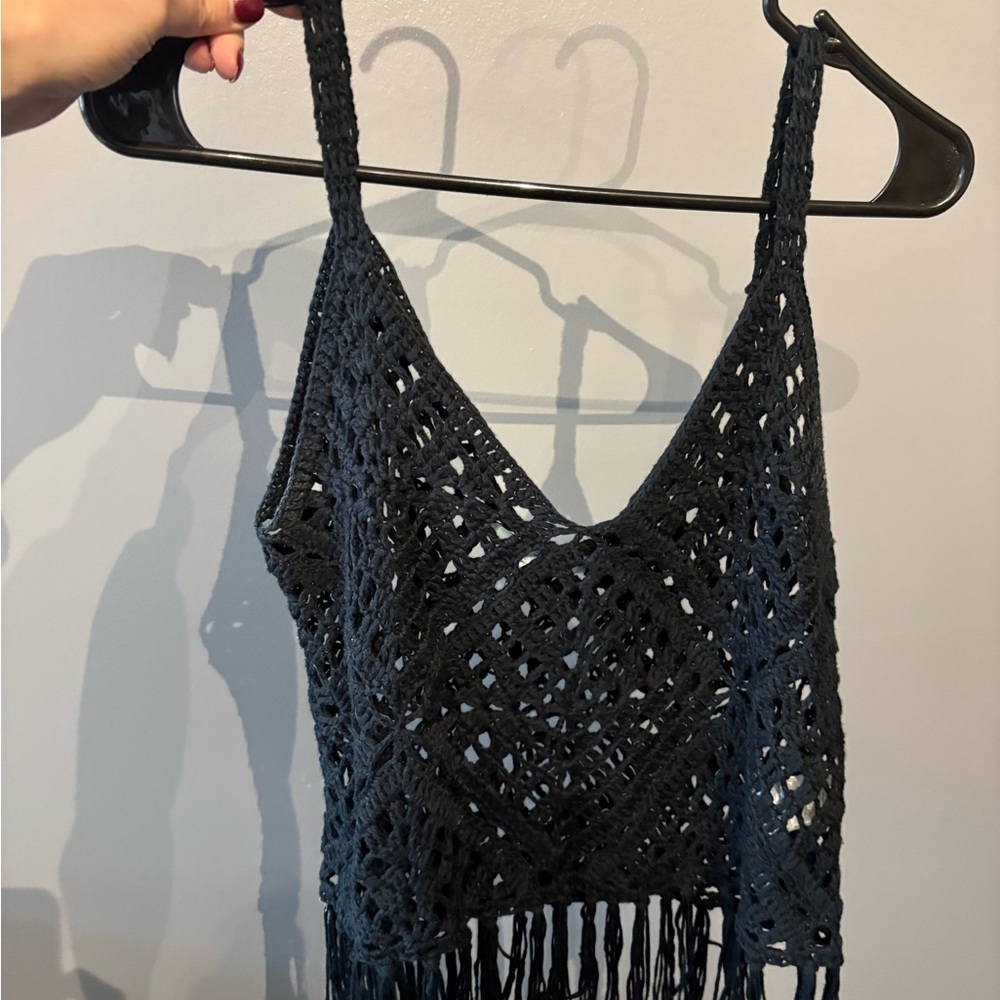 She + Sky Charcoal Crochet Tank Top